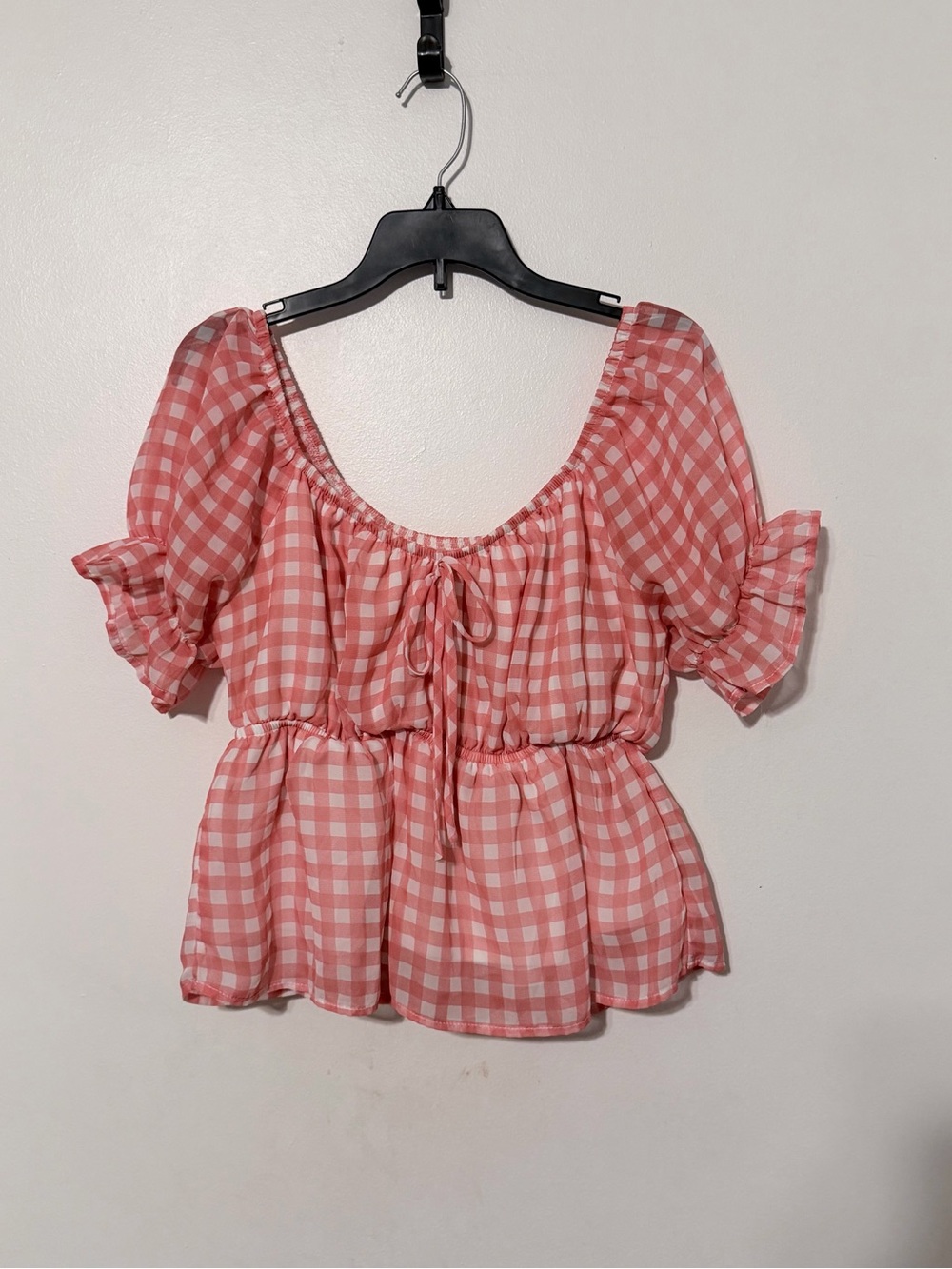 No Boundaries Pink & White Plaid Peplum Top Size S